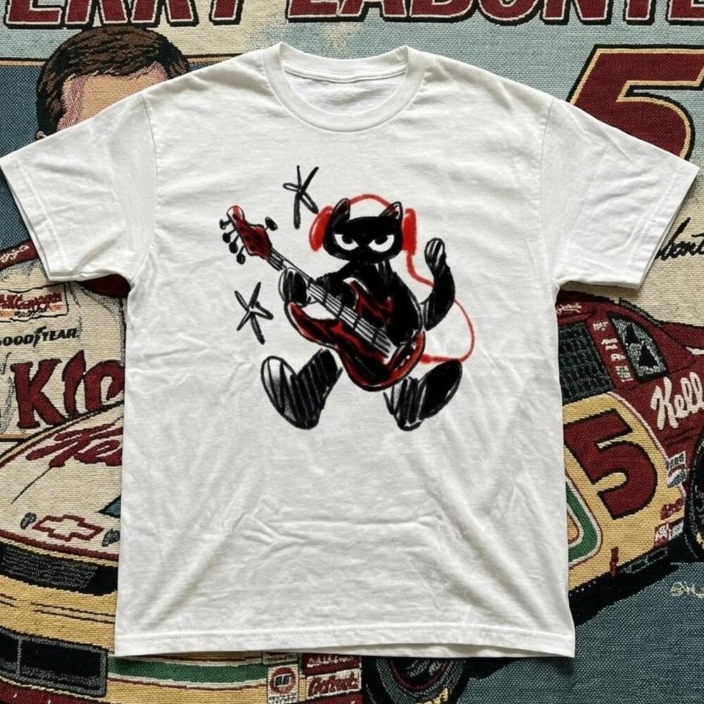 Funny Cat Playing Bass Guitar T Shirt Musician Graphic Tee